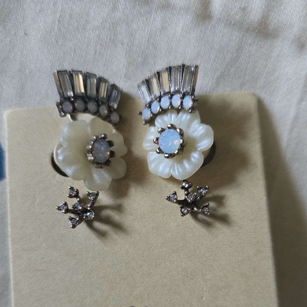 Elegant Silver and Cream Floral Earrings